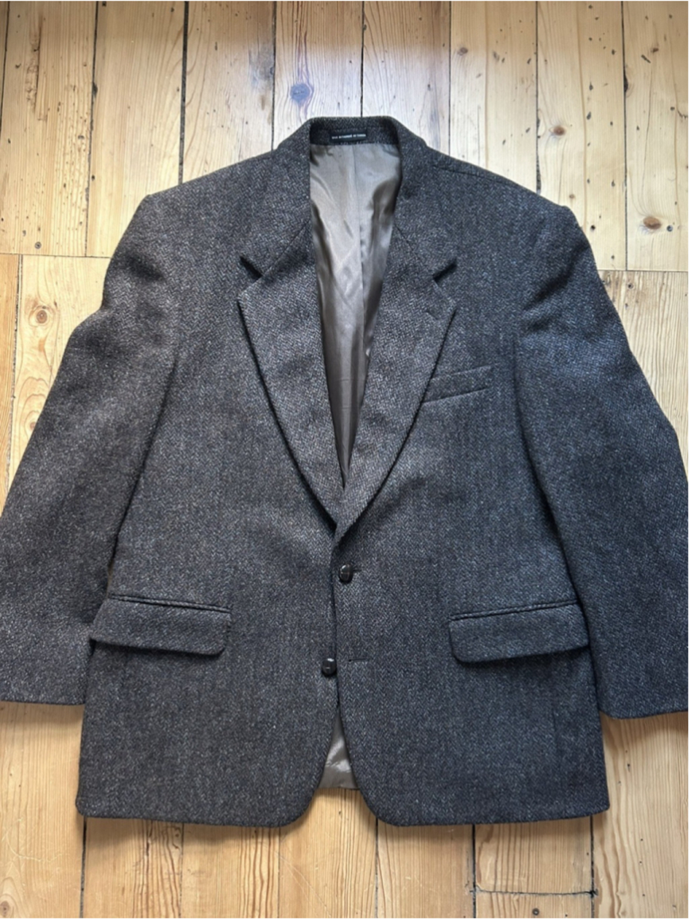 Vintage Harris Tweed Wool Brown Herringbone Blazer Sports Coat Men 42R Hand Made